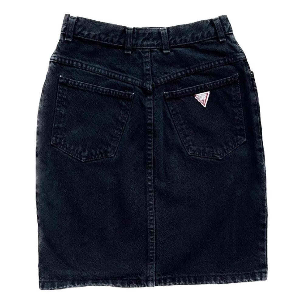Guess Black Denim Pencil Skirt with Logo Patch